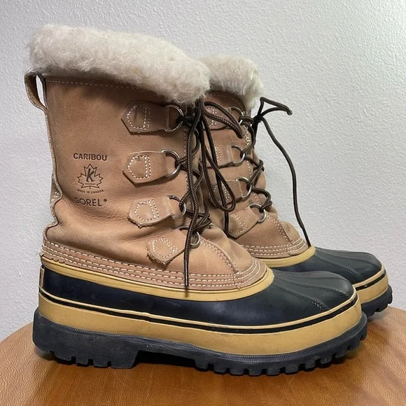 Vintage Sorel Caribou Wool Lined Rain Boots Lace Up Hiking Snow Work Boot Size 8 - Picture 5 of 16